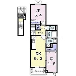 クレール石田 2階2DKの間取り