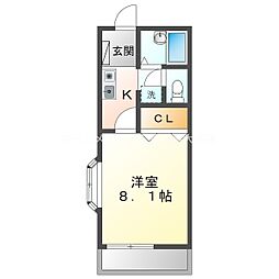 グランデージフルール 1階1Kの間取り