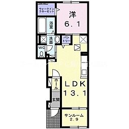 アルバローズ 1階1LDKの間取り