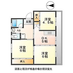 ビレッジハウス萩平2号棟 2階3DKの間取り