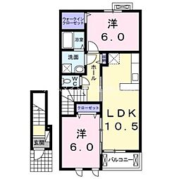 レインボーヒルズI 2階2LDKの間取り