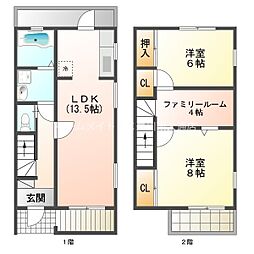 Deux pont　B棟 1階2LDKの間取り