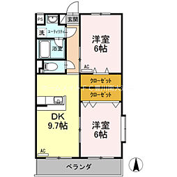 サンルミエール 2DKの間取図画像