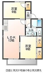 セジュール東山B 2LDKの間取図画像
