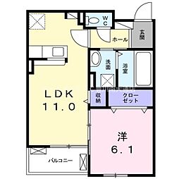 アイリス西浦A 1LDKの間取図画像