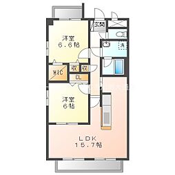 カトルフィーユ 2LDKの間取図画像