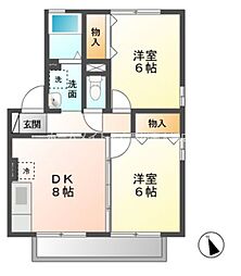 アムール財木屋B 2DKの間取図画像