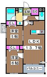 ジェノヴィア板橋東山町スカイガーデン 2LDKの間取図画像