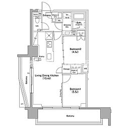 ザ・パークハビオ滝野川 8階2LDKの間取り