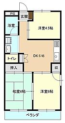KODAヒルズ城山A棟 3DKの間取図画像