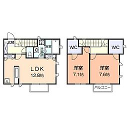 シャインヒルズB 1階2LDKの間取り