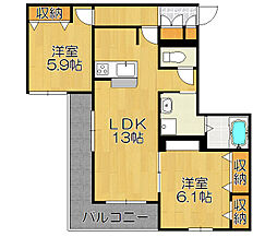 シャーメゾンミヨ東園田 2LDKの間取図画像