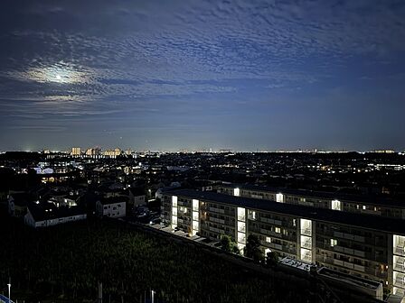 現地からの夜景です。花火大会の季節になると、東京湾沿いの花火大会が遠望できます。