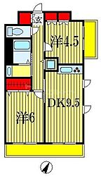 JR総武線 西船橋駅 徒歩6分の賃貸マンション 5階2DKの間取り