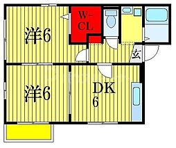 JR総武線 下総中山駅 徒歩19分の賃貸アパート 1階2DKの間取り