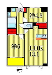 JR総武線 東船橋駅 徒歩8分の賃貸マンション 3階2LDKの間取り