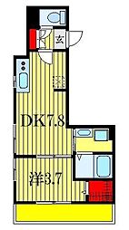 JR総武線 船橋駅 徒歩5分の賃貸マンション 3階1DKの間取り