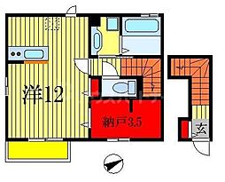 JR総武線 船橋駅 徒歩28分の賃貸アパート 2階ワンルームの間取り