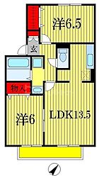 JR武蔵野線 市川大野駅 徒歩23分の賃貸アパート 1階2LDKの間取り
