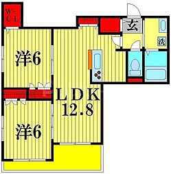 JR総武線 西船橋駅 徒歩10分の賃貸マンション 3階2LDKの間取り