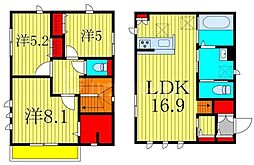 東武野田線 塚田駅 徒歩10分の賃貸一戸建て 1階3LDKの間取り