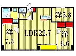 JR総武線 下総中山駅 徒歩18分の賃貸マンション 4階3LDKの間取り
