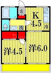 JR総武線 下総中山駅 徒歩5分の賃貸アパート 1階2Kの間取り