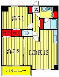 京成本線 谷津駅 徒歩7分の賃貸マンション 2階2LDKの間取り