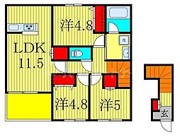 東武野田線 塚田駅 徒歩20分の賃貸マンション 2階3LDKの間取り