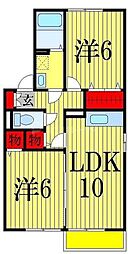 JR総武本線 津田沼駅 徒歩14分の賃貸アパート 2階2LDKの間取り