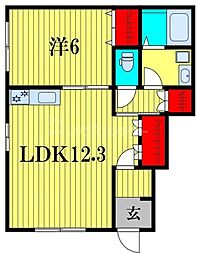 京成本線 船橋競馬場駅 徒歩6分の賃貸アパート 1階1LDKの間取り