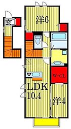 JR武蔵野線 船橋法典駅 徒歩5分の賃貸アパート 2階2LDKの間取り