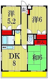 JR武蔵野線 市川大野駅 徒歩20分の賃貸マンション 2階3DKの間取り