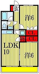 JR総武線 東船橋駅 徒歩9分の賃貸マンション 4階2LDKの間取り