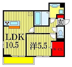 JR総武線 西船橋駅 徒歩10分の賃貸アパート 2階1LDKの間取り