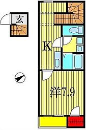 JR総武線 船橋駅 徒歩12分の賃貸アパート 2階1Kの間取り