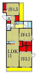 東京メトロ東西線 原木中山駅 徒歩3分の賃貸マンション 3階3LDKの間取り