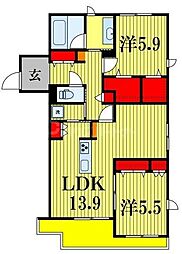JR総武線 東船橋駅 徒歩11分の賃貸マンション 1階2LDKの間取り