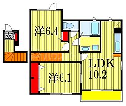 東武野田線 塚田駅 徒歩22分の賃貸アパート 2階2LDKの間取り