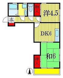 フラッツ小坂A 2DKの間取図画像