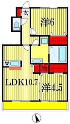 シエルエトワールA 2LDKの間取図画像