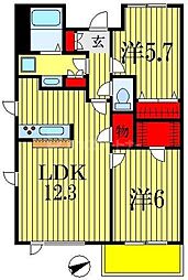 ベルヴュコート津田沼 2LDKの間取図画像