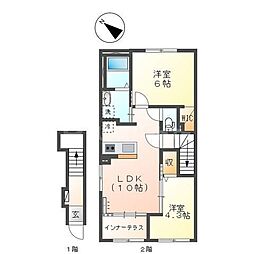 リオグランデ早稲田III 2階2LDKの間取り