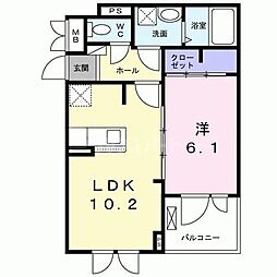 モナコII 2階1LDKの間取り