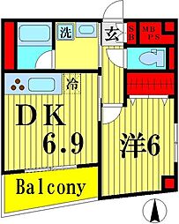 アレグリア柏屋 3階1DKの間取り