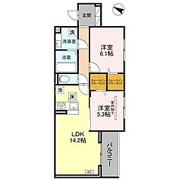 （仮）D-ROOM八幡町 1階2LDKの間取り