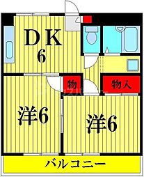 フラワーヒルズ 2階2DKの間取り