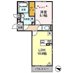 ロイジェントパークス草加手代Ｂ 2階1LDKの間取り