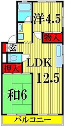 若葉マンション 2LDKの間取図画像
