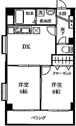 キャピタル南越 2DKの間取図画像